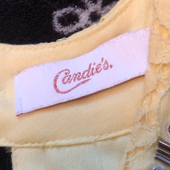 Vintage Candies Yellow Lace Dress with Rhinestones around Collar Size L - Picture 4 of 10